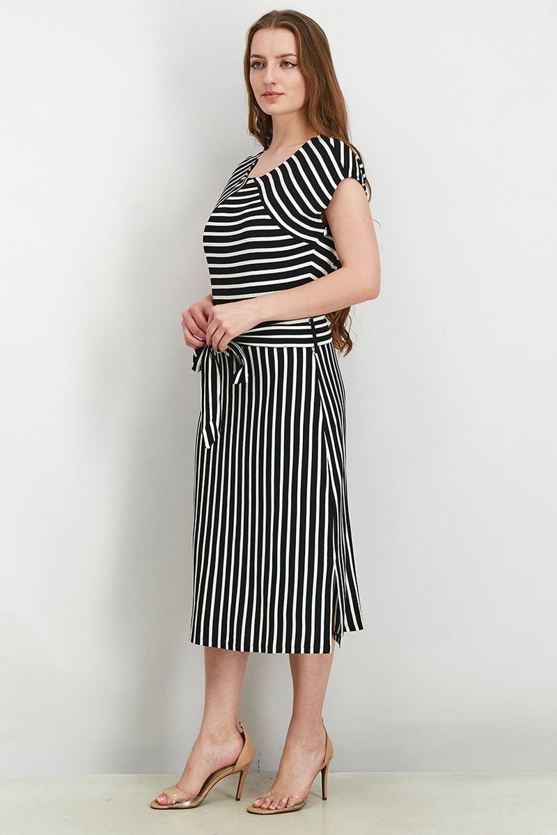 ESPRIT Women Tie Waist Stripe Midi Dress, Black - Image 2