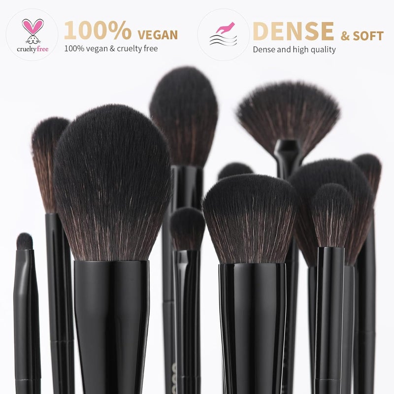 docolor Makeup Brushes 15 Pieces Professional Set Premium Synthetic Hair Kabuki Face Blush Eyeshadow Eyeliner Foundation Powder Cosmetic Make Up Brush Kit, Black Obsidian Series - Image 3