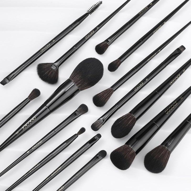 docolor Makeup Brushes 15 Pieces Professional Set Premium Synthetic Hair Kabuki Face Blush Eyeshadow Eyeliner Foundation Powder Cosmetic Make Up Brush Kit, Black Obsidian Series - Image 4