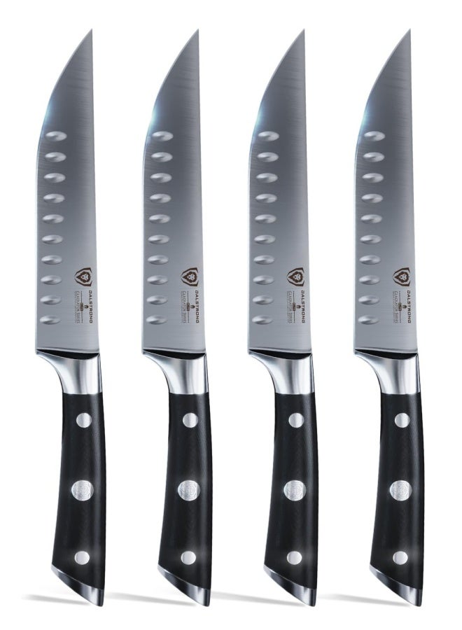 Dalstrong Steak Knife Set - 4-Piece - 5 inch Straight - Gladiator Series Elite - Forged German High-Carbon Steel - Black G10 Handle - Sheaths - Dinner Set - NSF Certified - Image 1