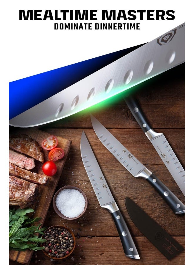 Dalstrong Steak Knife Set - 4-Piece - 5 inch Straight - Gladiator Series Elite - Forged German High-Carbon Steel - Black G10 Handle - Sheaths - Dinner Set - NSF Certified - Image 2