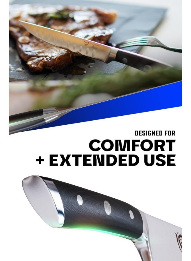 Dalstrong Steak Knife Set - 4-Piece - 5 inch Straight - Gladiator Series Elite - Forged German High-Carbon Steel - Black G10 Handle - Sheaths - Dinner Set - NSF Certified - Image 4