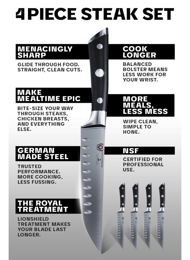 Dalstrong Steak Knife Set - 4-Piece - 5 inch Straight - Gladiator Series Elite - Forged German High-Carbon Steel - Black G10 Handle - Sheaths - Dinner Set - NSF Certified - Image 5