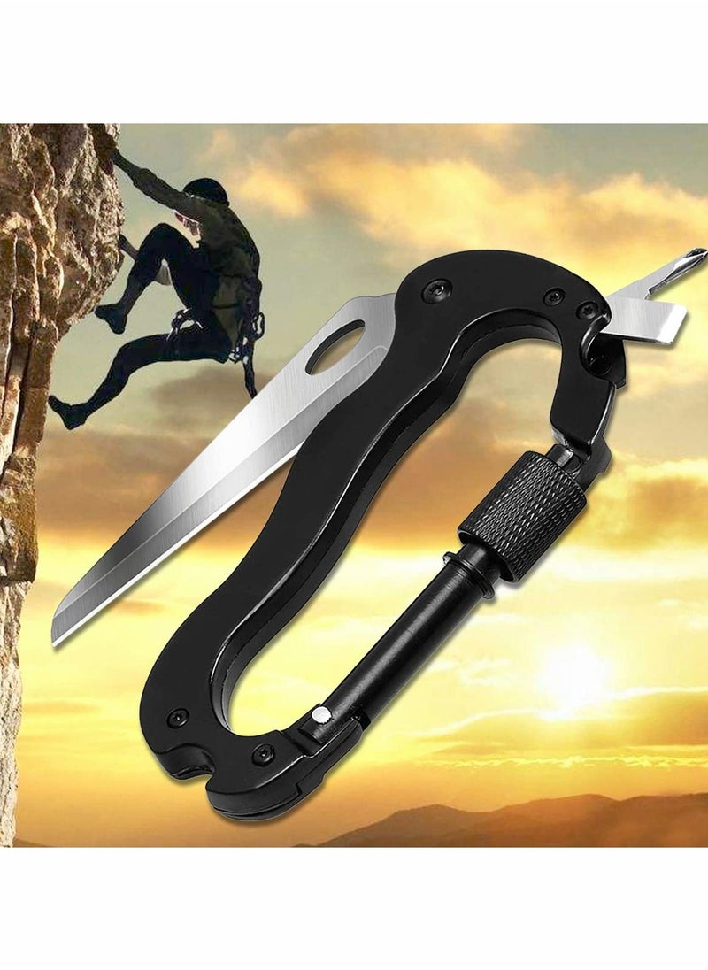 SYOSI - 2 Pcs 7 In 1 Keychain Multitool Climbing Carabiner D Shape Buckle Multi Functional Tool with Bottle Opener Glass Breaker Phillips Screwdriver Keychain Knife for Men Hiking Camping - Image 1