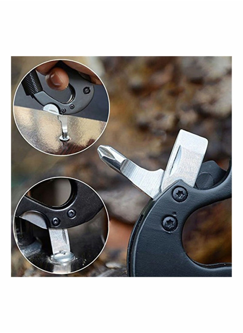 SYOSI - 2 Pcs 7 In 1 Keychain Multitool Climbing Carabiner D Shape Buckle Multi Functional Tool with Bottle Opener Glass Breaker Phillips Screwdriver Keychain Knife for Men Hiking Camping - Image 1