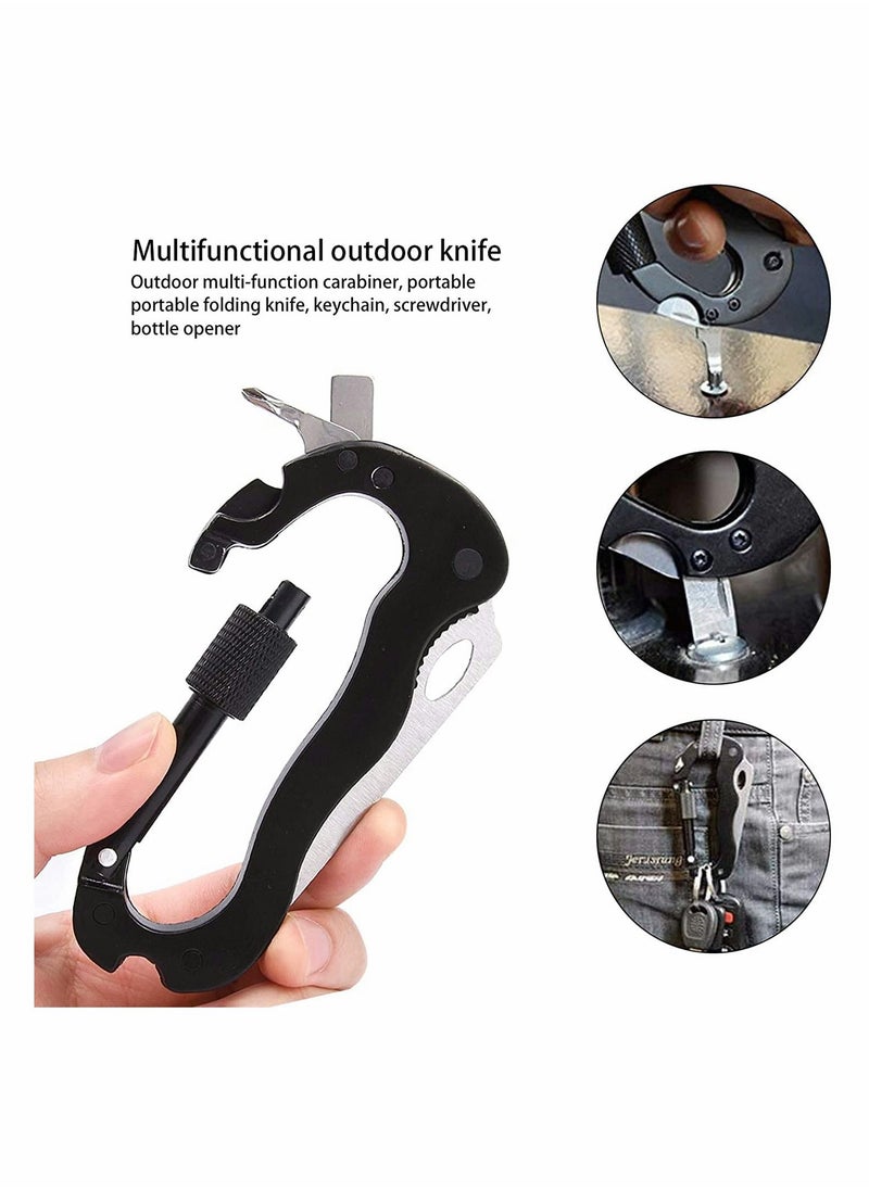 SYOSI - 2 Pcs 7 In 1 Keychain Multitool Climbing Carabiner D Shape Buckle Multi Functional Tool with Bottle Opener Glass Breaker Phillips Screwdriver Keychain Knife for Men Hiking Camping - Image 1