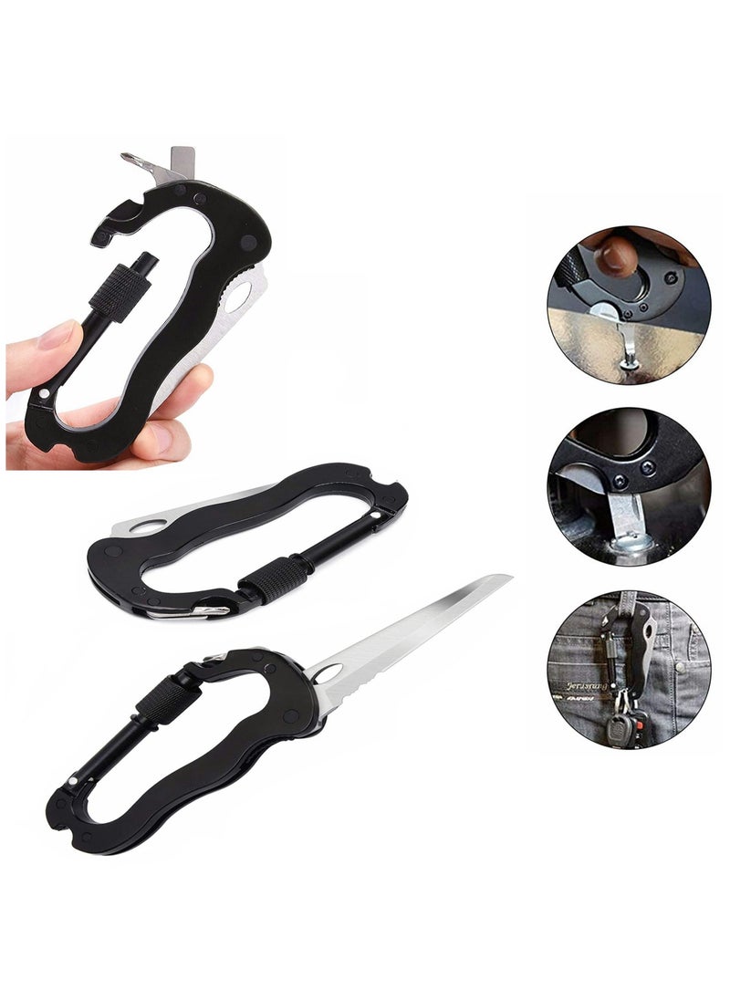 SYOSI - 2 Pcs 7 In 1 Keychain Multitool Climbing Carabiner D Shape Buckle Multi Functional Tool with Bottle Opener Glass Breaker Phillips Screwdriver Keychain Knife for Men Hiking Camping - Image 1