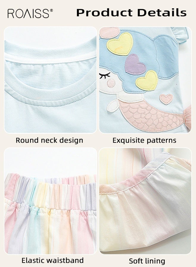 roaiss Girls 2PCS Clothing Set, Ruffle Sleeve Round Neck T shirt and Elastic Waist Pants Set for Girls, Summer Outfit with Mermaid-patterned Top and Multicolor Pants, Suitable for Daily Wear or Any Occasion - Image 5