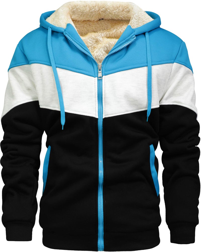 AIELVIN Men's Winter Fleece Thermal Jackets for Men Sherpa Lined Hoodies Warm Thick Jacket Outerwear LakeBlue Grey Black(995) L - Image 1