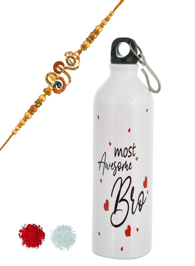 PrideKraft | Sipper and rakhi Set | Rakhi For Bhaiya | Pack Of 1 Rakhi | 1 Roli Rice Pack | 1 Greeting Card | 1 sipper bottle (most awesome bro) - Image 1