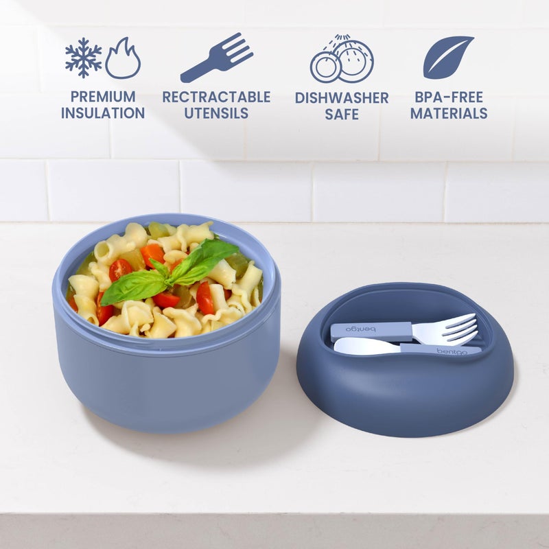 Bentgo Bowl - Insulated Leak-Resistant Bowl with Snack Compartment, Collapsible Utensils and Improved Easy-Grip Design for On-the-Go - Holds Soup, Rice, Cereal & More - BPA-Free, 21.2 oz (Slate) - Image 5