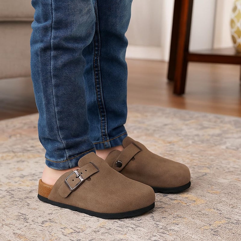 Project Cloud 100% Genuine Leather Kids Clogs with Natural Cork Footbed & Memory Foam Insole Arch Support Non-Slip Clogs for Kids Slippers Sandals for Boys & Girls Footwear(LittleBenton,BRWNSUGACT,12) - Image 3