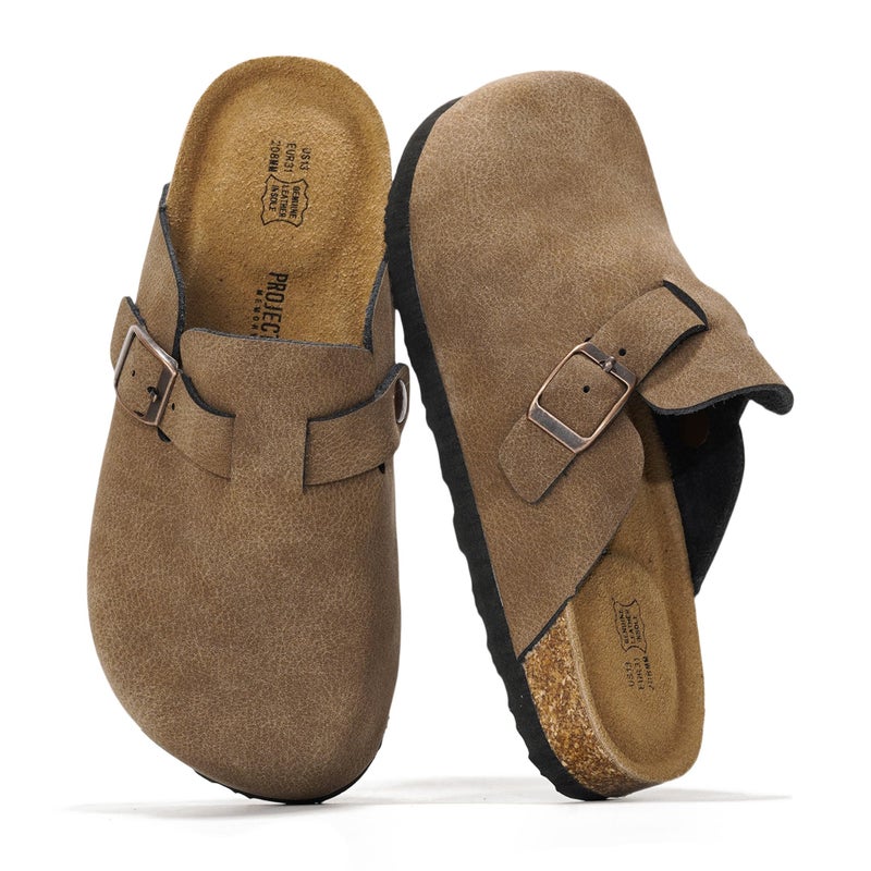 Project Cloud 100% Genuine Leather Kids Clogs with Natural Cork Footbed & Memory Foam Insole Arch Support Non-Slip Clogs for Kids Slippers Sandals for Boys & Girls Footwear(LittleBenton,BRWNSUGACT,12) - Image 1