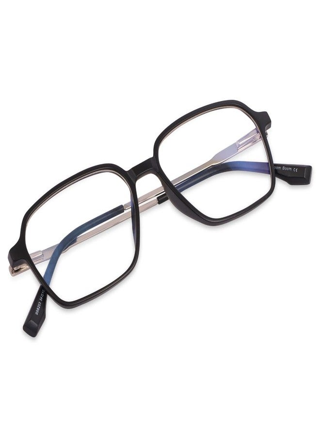 JOY EYEWEAR Premium Square Blue Cut Specs Zero Power Lightweight & Blocks Harmful Rays| UV Protection Specs | Men & Women | Medium - Matte Black - Image 4