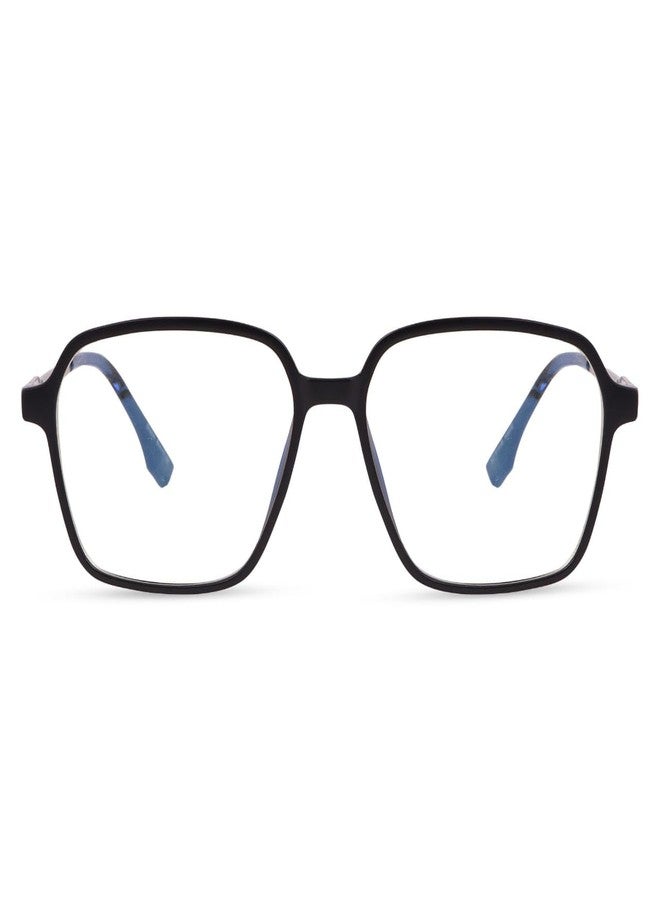 JOY EYEWEAR Premium Square Blue Cut Specs Zero Power Lightweight & Blocks Harmful Rays| UV Protection Specs | Men & Women | Medium - Matte Black - Image 1