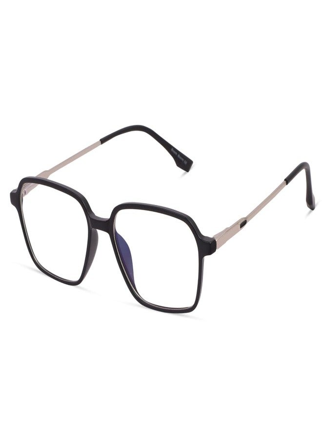 JOY EYEWEAR Premium Square Blue Cut Specs Zero Power Lightweight & Blocks Harmful Rays| UV Protection Specs | Men & Women | Medium - Matte Black - Image 2