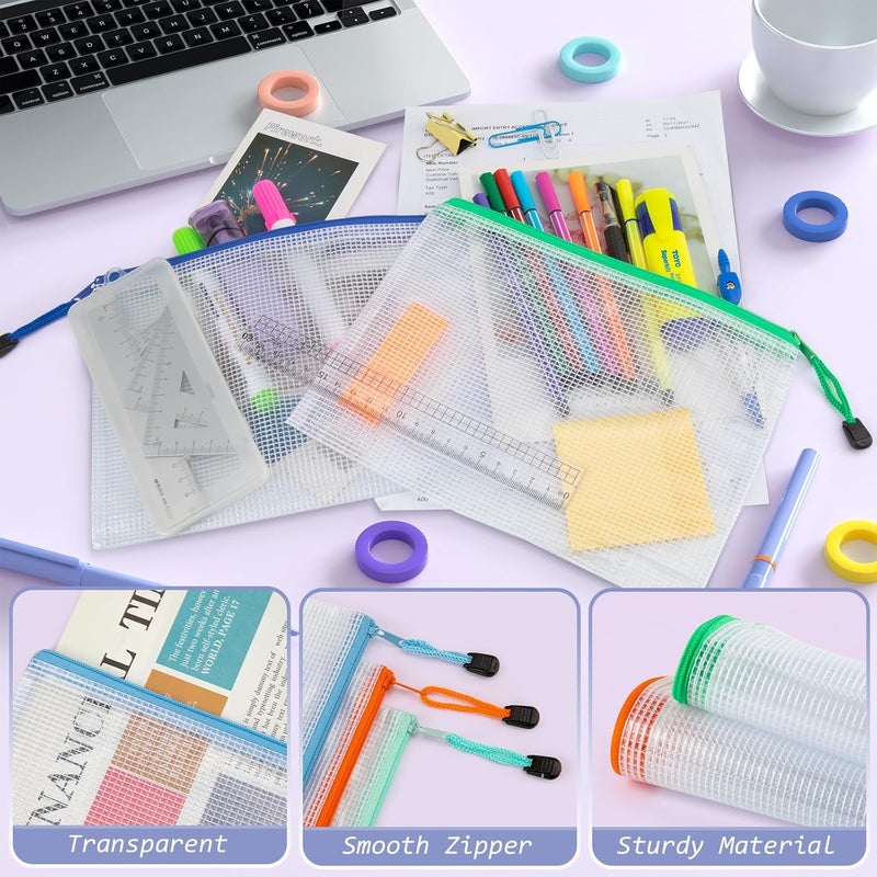 Umriox 48pcs Small Zipper Pouch, Mesh Bags with Zipper, 9.5" x 7.1"/A5 Size 16 Color Pencil Pouches, Storage Bags for Puzzles, Office and Travel Supplies - Image 3