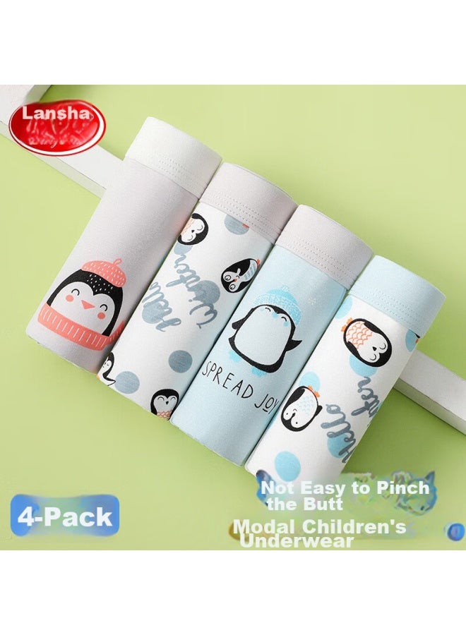 LANG SHA Langsha Children's Underwear, Boys' Boxer Briefs, Antibacterial Modal, For Older Children, Class A, Boys' Shorts, Penguin Pattern, 4 Pairs, Size 110 - Image 1