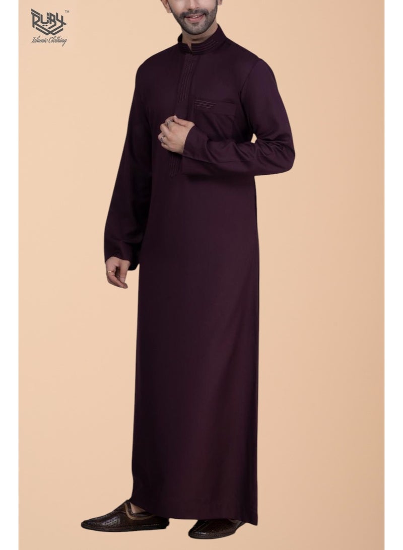 RUBY ISLAMIC CLOTHING Premium Maroon Saudi Thobe with Collar & Elegant Embroidery kandura jubbah - Image 1