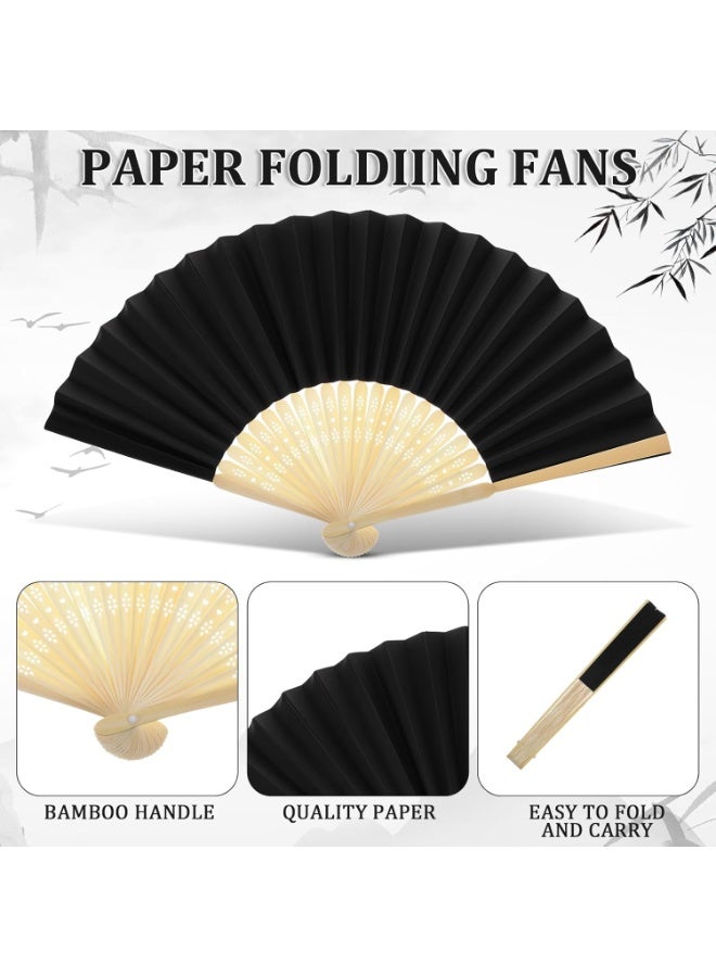 Folding Hand Fan, Black Paper with Bamboo Frame, 21 x 38 cm, Traditional Asian Style  - Image 3