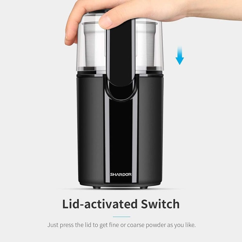SHARDOR مطحنة قهوة كهربائية، توابل، أعشاب، مطحنة لحبوب القهوة والتوابل والبذور مع 2 وعاء من الفولاذ المقاوم للصدأ قابل للإزالة، أسود - Image 2