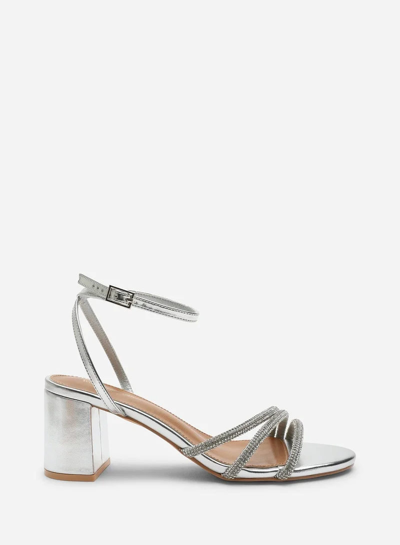 Where's That From Khalani Silver Diamante Strappy Heels