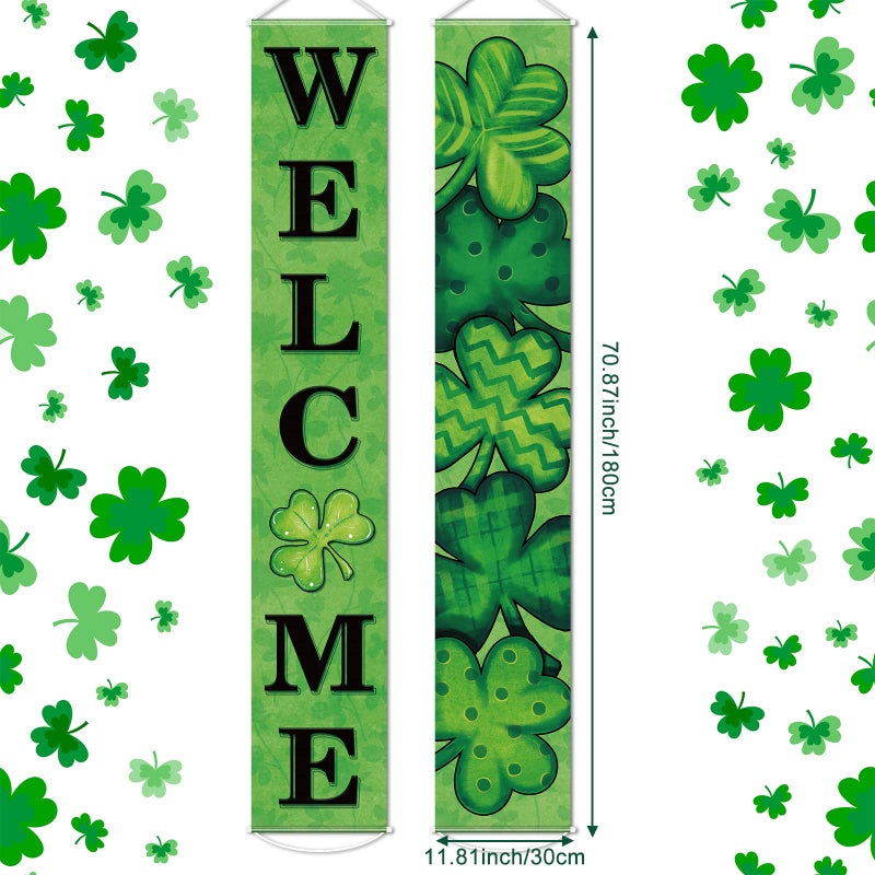 Tiamon 2 Pcs St Patrick's Day Door Banner Decoration:patricks Front Porch Door Cover Green Shamrock Welcome Sign Backdrop for Saint Patrick's Irish Party Home Class Office Wall Decor - Image 2