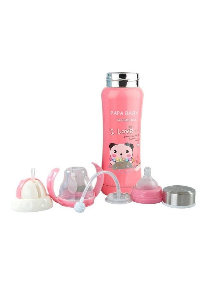 DOMENICO 3 In 1 Baby Feeding Bottle Thermosteel Multifunctionalsipper Nipple & Straw 240 Ml (For 4+ Month Baby) (Pinkrandom Print)  - Image 1