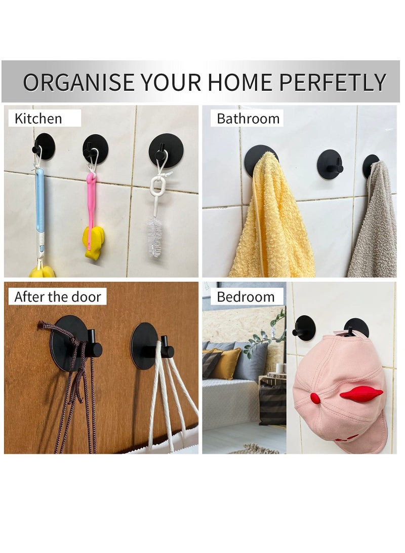 4 Pcs Black Self Adhesive Hooks, Self Adhesive Wall Mounted Hanger, No Drill No Screw for Key Coat Towel for Kitchen Bathroom Toilet - Image 5