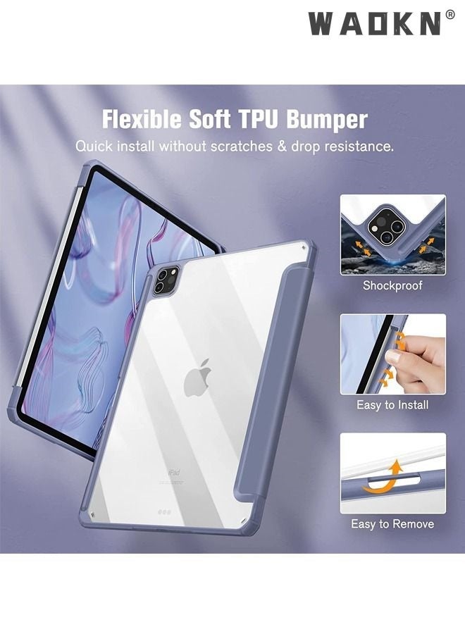 راكسوم غطاء حماية لجهاز Apple iPad Pro مقاس 11 بوصة (2022/2021/2020/2018) الجيل مع حامل قلم رصاص، [يدعم شحن قلم Apple وTouch ID]، جراب شفاف شفاف مع خاصية الإيقاظ/السكون التلقائي، أزرق - Image 2