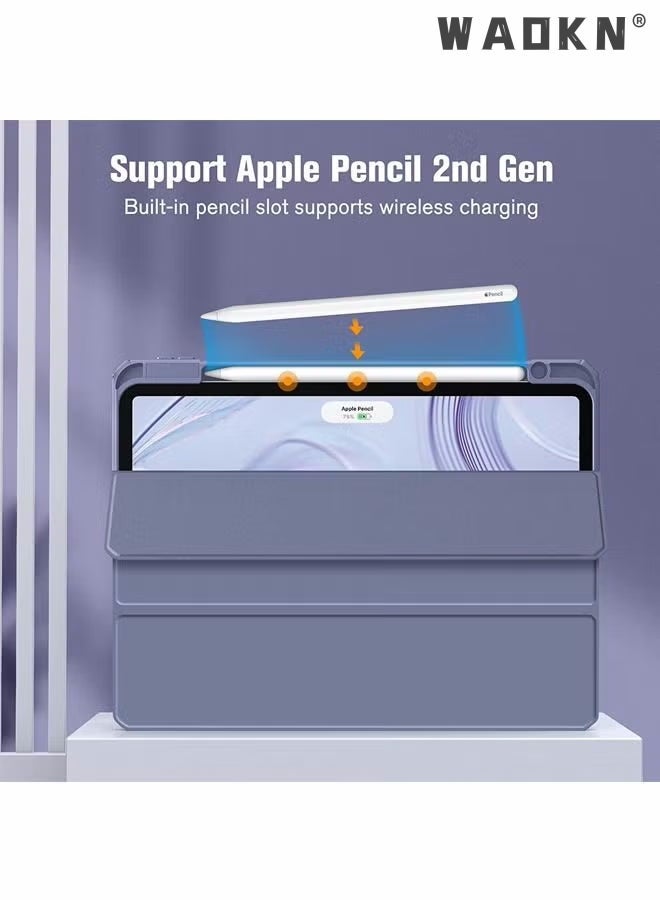 راكسوم غطاء حماية لجهاز Apple iPad Pro مقاس 11 بوصة (2022/2021/2020/2018) الجيل مع حامل قلم رصاص، [يدعم شحن قلم Apple وTouch ID]، جراب شفاف شفاف مع خاصية الإيقاظ/السكون التلقائي، أزرق - Image 3