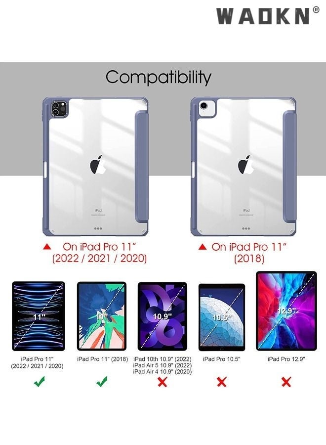 راكسوم غطاء حماية لجهاز Apple iPad Pro مقاس 11 بوصة (2022/2021/2020/2018) الجيل مع حامل قلم رصاص، [يدعم شحن قلم Apple وTouch ID]، جراب شفاف شفاف مع خاصية الإيقاظ/السكون التلقائي، أزرق - Image 4