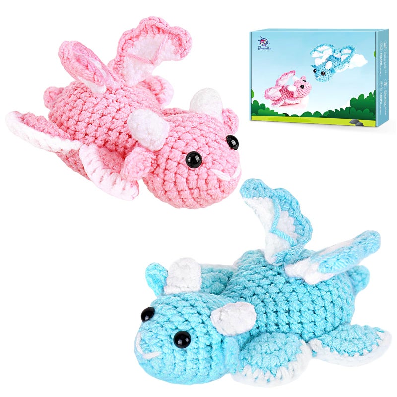 Crochetta Crochet Kit for Beginners, Beginner Crochet Kit for Adults with Step-by-Step Video Tutorials, DIY Crochet Animal Kits Knitting Supplies, 2 Pack Dragon (40%+ Yarn) - Image 1