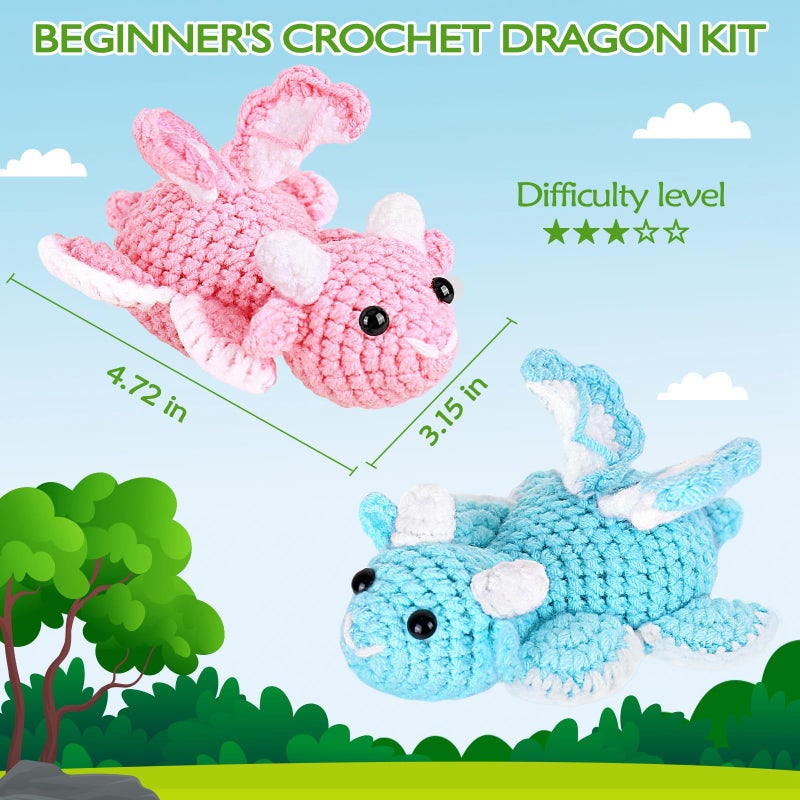 Crochetta Crochet Kit for Beginners, Beginner Crochet Kit for Adults with Step-by-Step Video Tutorials, DIY Crochet Animal Kits Knitting Supplies, 2 Pack Dragon (40%+ Yarn) - Image 3