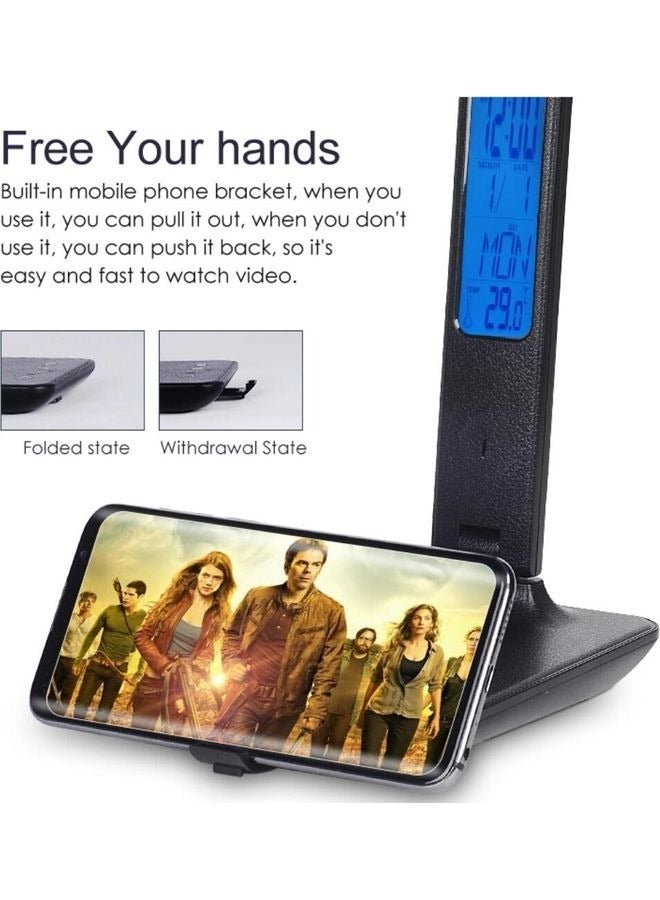 Captaintech Wireless Charging LED Desk Lamp With Calendar Temperature Alarm Clock Black - Image 5