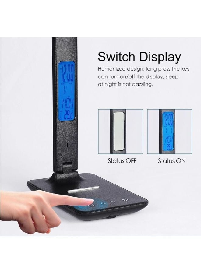 Captaintech Wireless Charging LED Desk Lamp With Calendar Temperature Alarm Clock Black - Image 4