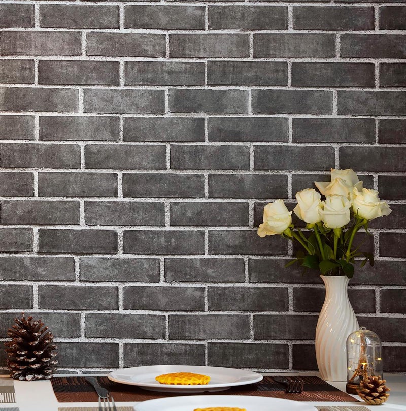 HeloHo 177 X 118 Grey Brick Wallpaper Peel and Stick SelfAdhesive Removable 3D Textured Wall Paper for Kitchen Backsplash Living Room Bedroom Decor