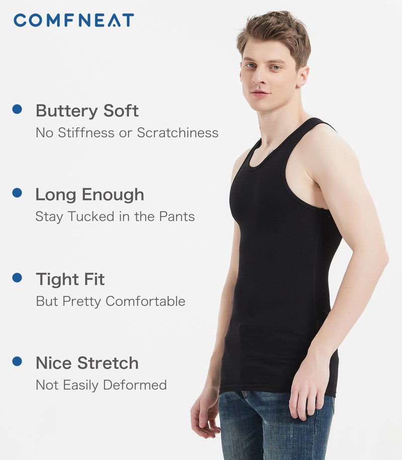 Comfneat Men's 6-Pack A-Shirts Tight Fit Tank Tops Cotton Spandex Undershirts (Black 6-Pack, S) - Image 5