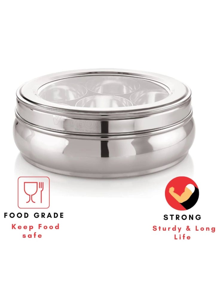 Ayda Spice Box  Curved Bottom Container With 7 Compartments, Stainless Steel Masala Box with Transparent Lid 16.5 cm - Image 5