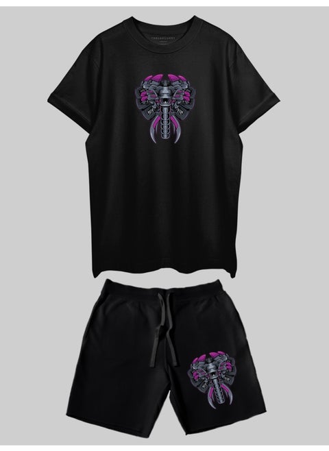 THREADCURRY Alien Invader Printed Co-ord Set for Men - Half Sleeve Oversized T-Shirt and Shorts