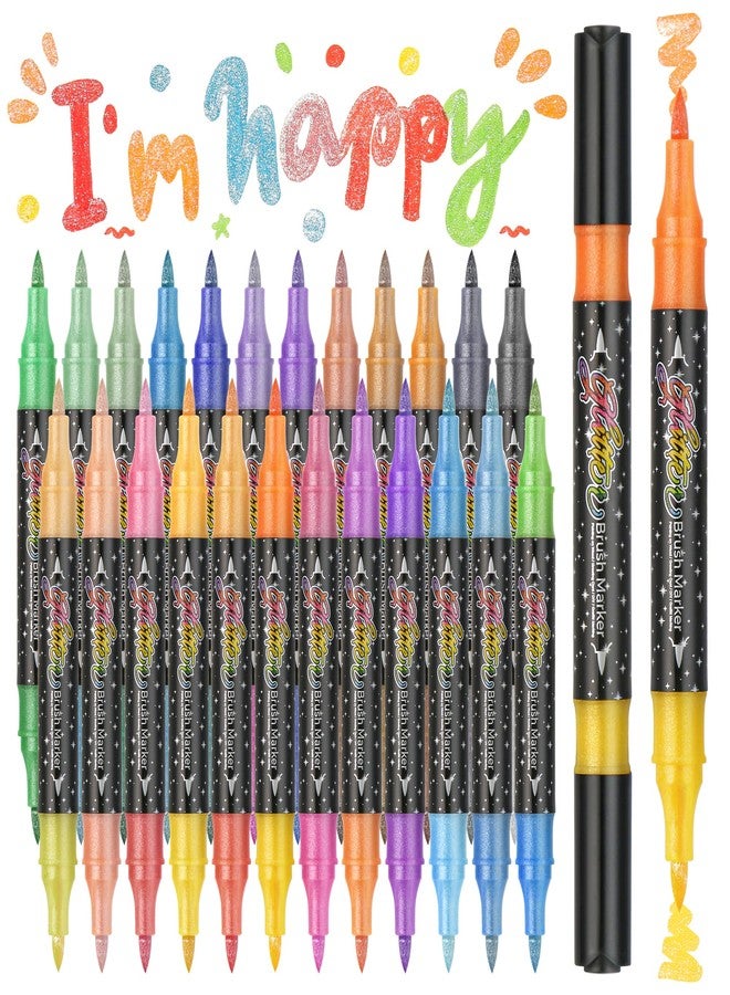 ZSCM 48 Colors Dual Glitter Brush Markers, 24 Pack Stocking Stuffers for Teen, Metallic Sparkle Markers for Doodle Writing, Glitter Art Crafts Gifts Trendy Stuff Christmas Stocking Stuffers - Image 1
