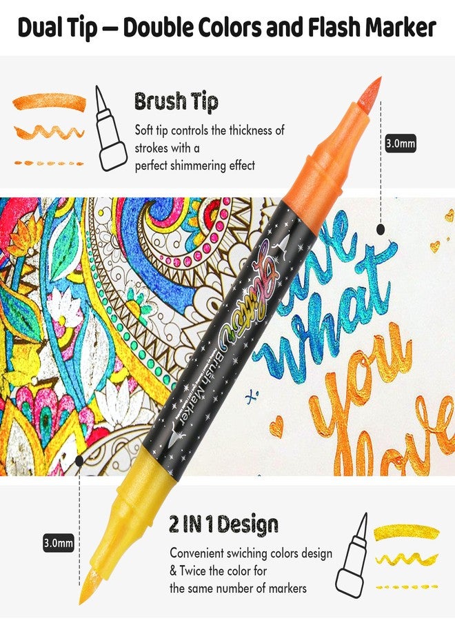 ZSCM 48 Colors Dual Glitter Brush Markers, 24 Pack Stocking Stuffers for Teen, Metallic Sparkle Markers for Doodle Writing, Glitter Art Crafts Gifts Trendy Stuff Christmas Stocking Stuffers - Image 3