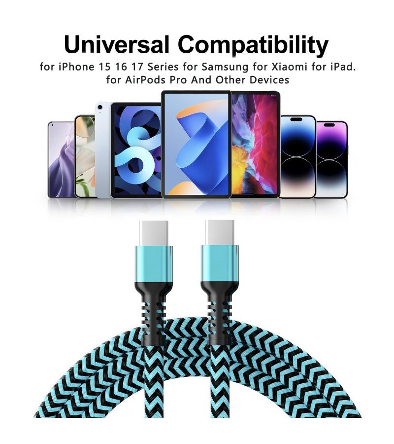60W Type C To Type C Super Fast Charge Data Cable Durable Pattern Nylon Circular Cable Length 100cm Purple Black Charging And Data Transmission Compatible Smartphones - Image 4