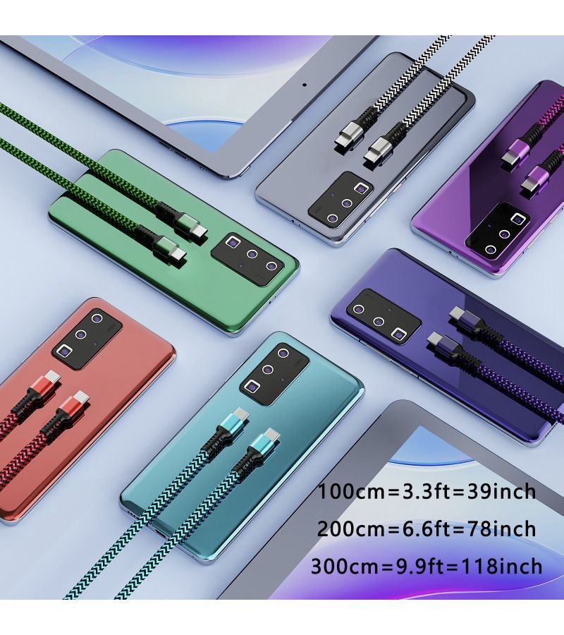 60W Type C To Type C Super Fast Charge Data Cable Durable Pattern Nylon Circular Cable Length 100cm Purple Black Charging And Data Transmission Compatible Smartphones - Image 2