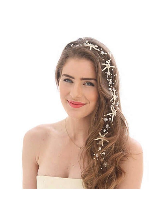 Zatural Starfish Bride Wedding Hair Vine Pearl Bridal Headband Headpiece Beach Wedding Hair Accessories for Women and Girls (A Silver) - Image 1