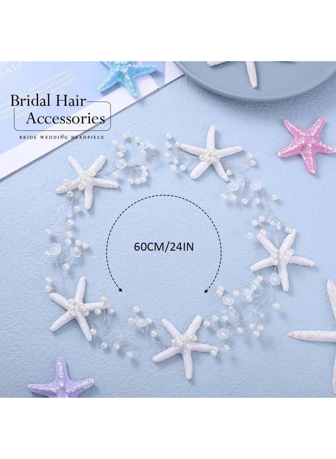 Zatural Starfish Bride Wedding Hair Vine Pearl Bridal Headband Headpiece Beach Wedding Hair Accessories for Women and Girls (A Silver) - Image 3