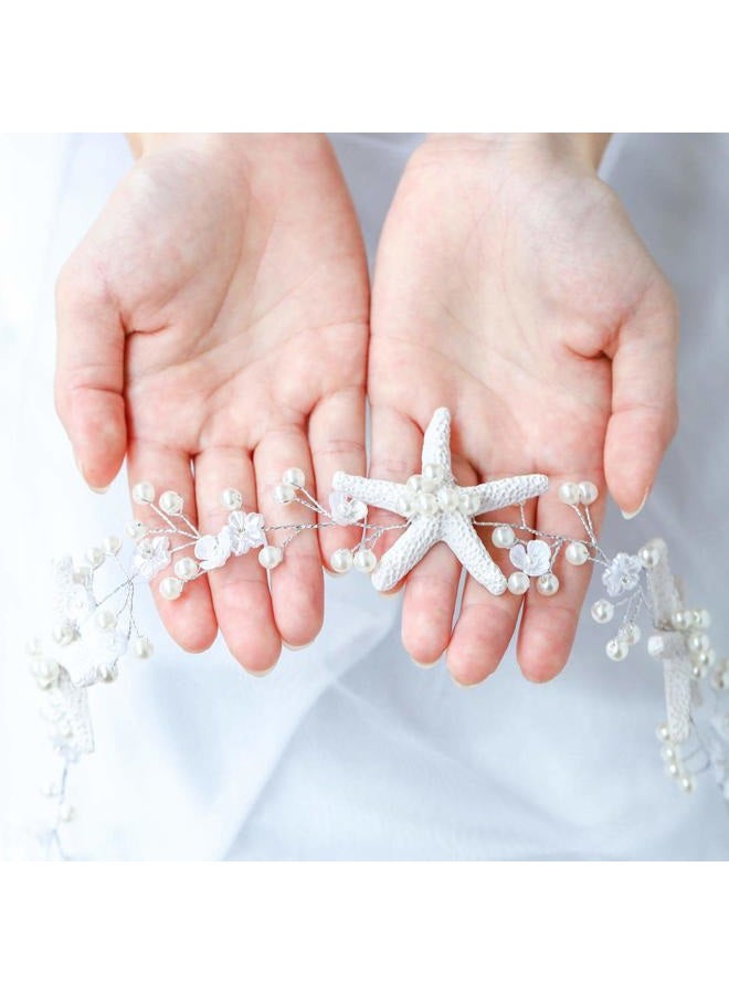 Zatural Starfish Bride Wedding Hair Vine Pearl Bridal Headband Headpiece Beach Wedding Hair Accessories for Women and Girls (A Silver) - Image 2