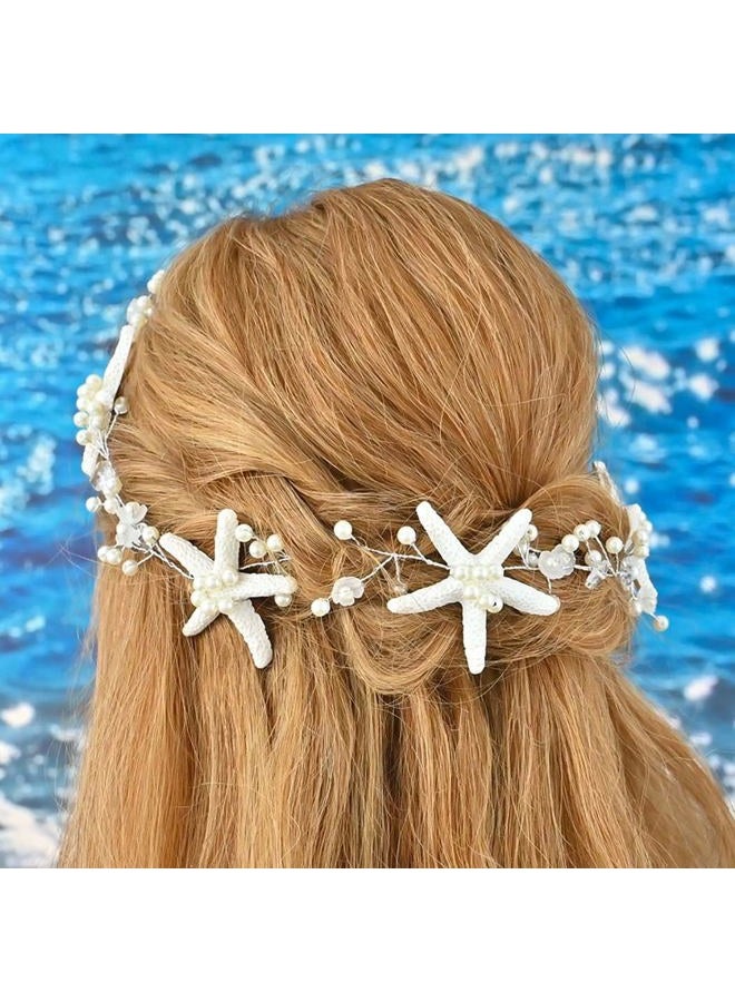Zatural Starfish Bride Wedding Hair Vine Pearl Bridal Headband Headpiece Beach Wedding Hair Accessories for Women and Girls (A Silver) - Image 4