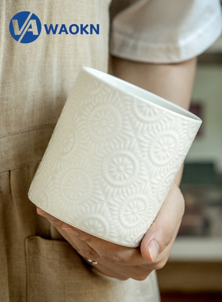 WAOKN Utensil Holder vase 10.6cm Kitchen Utensil Holder for Kitchen Counter Ceramic Kitchen Utensil Holder for Countertop Stable Bright White Kitchen Decor  - Image 3