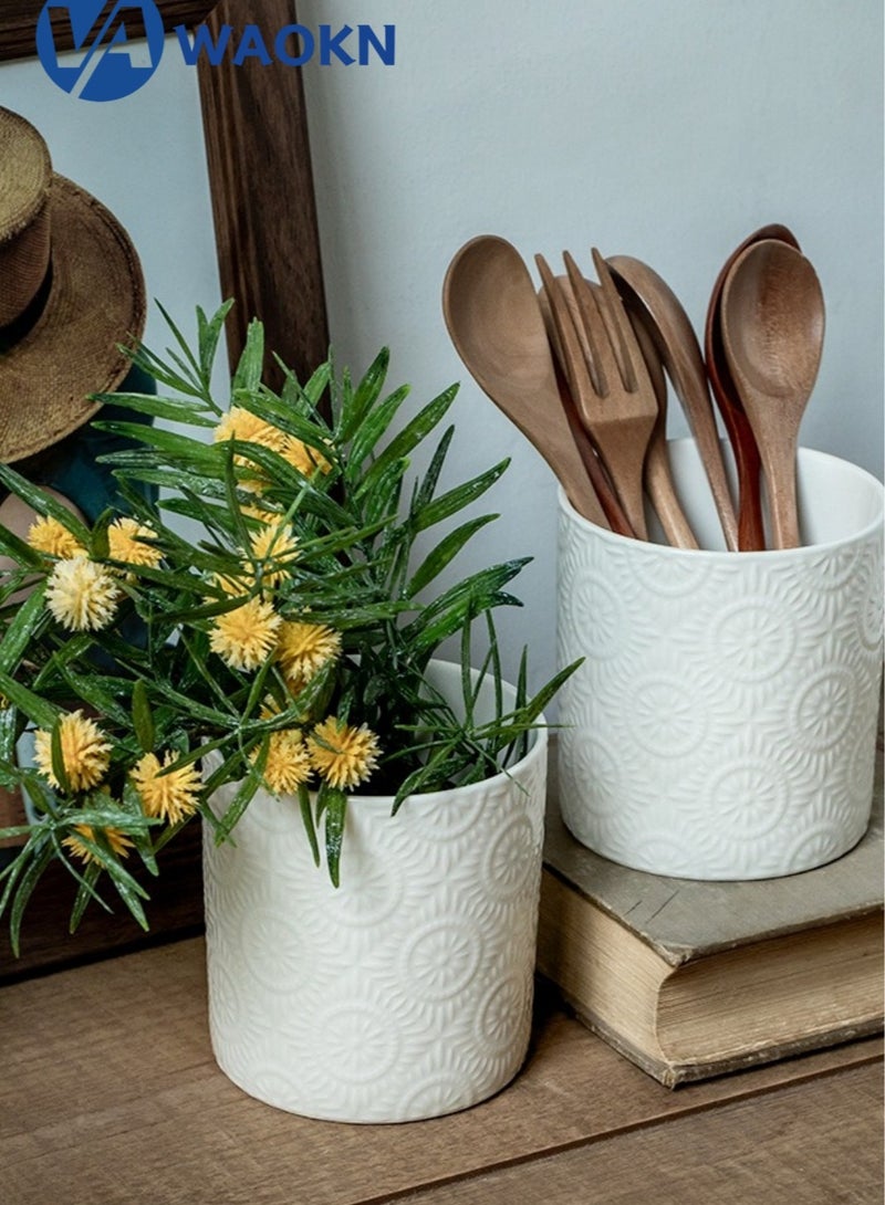 WAOKN Utensil Holder vase 10.6cm Kitchen Utensil Holder for Kitchen Counter Ceramic Kitchen Utensil Holder for Countertop Stable Bright White Kitchen Decor  - Image 4